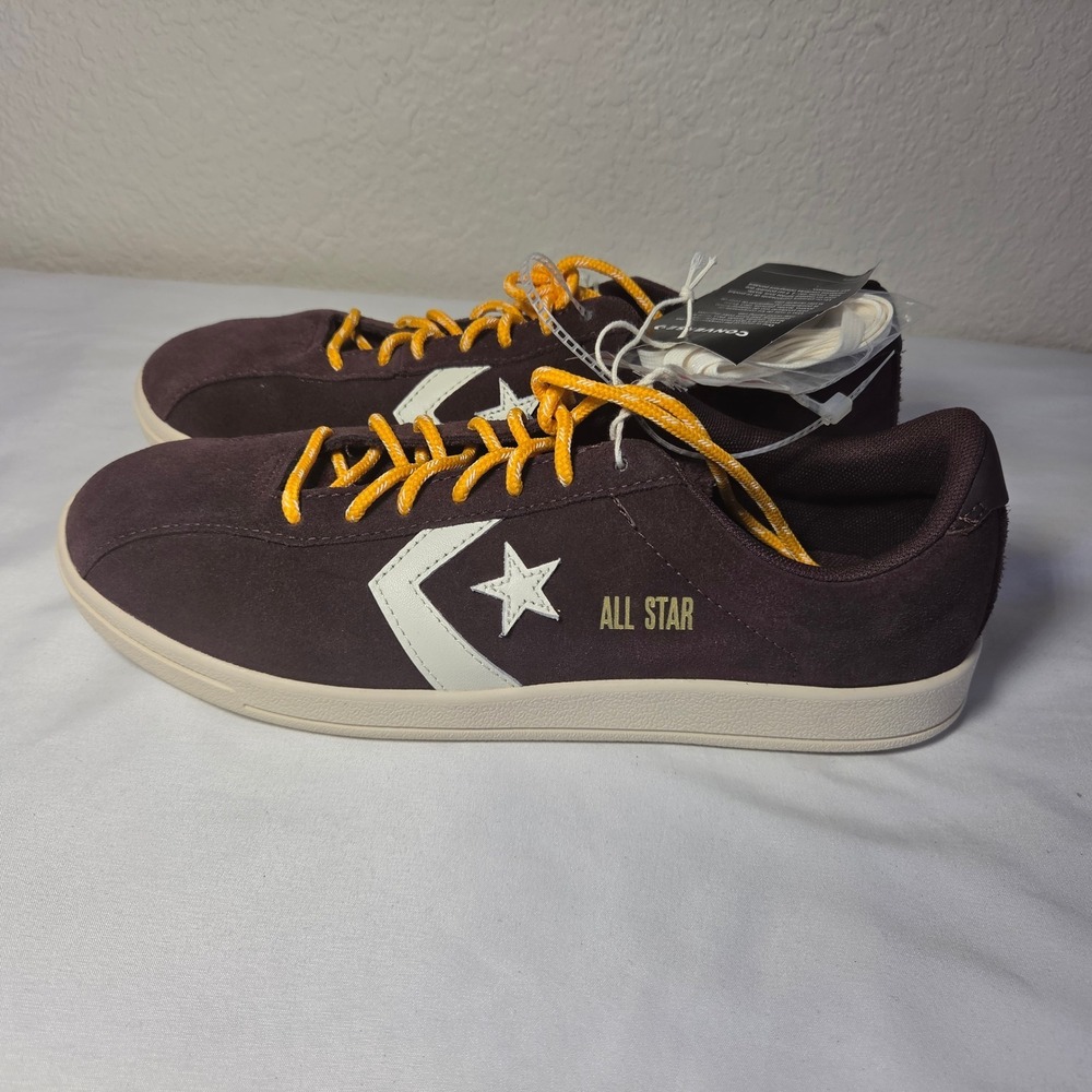 Converse All Star Low Top Burgundy Brown Suede Sneakers Star Chevron Logo SZ 8